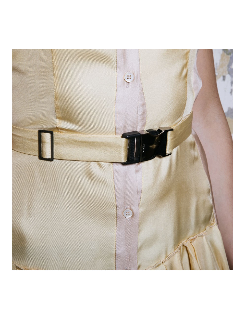 PRADA shirt dress in pale yellow silk size 38FR