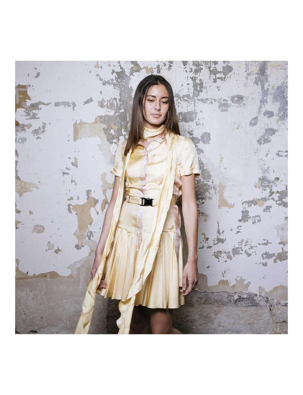 PRADA shirt dress in pale yellow silk size 38FR