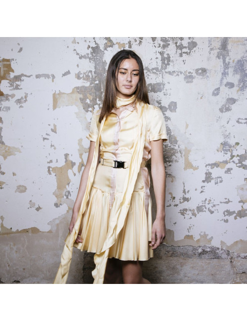 PRADA shirt dress in pale yellow silk size 38FR