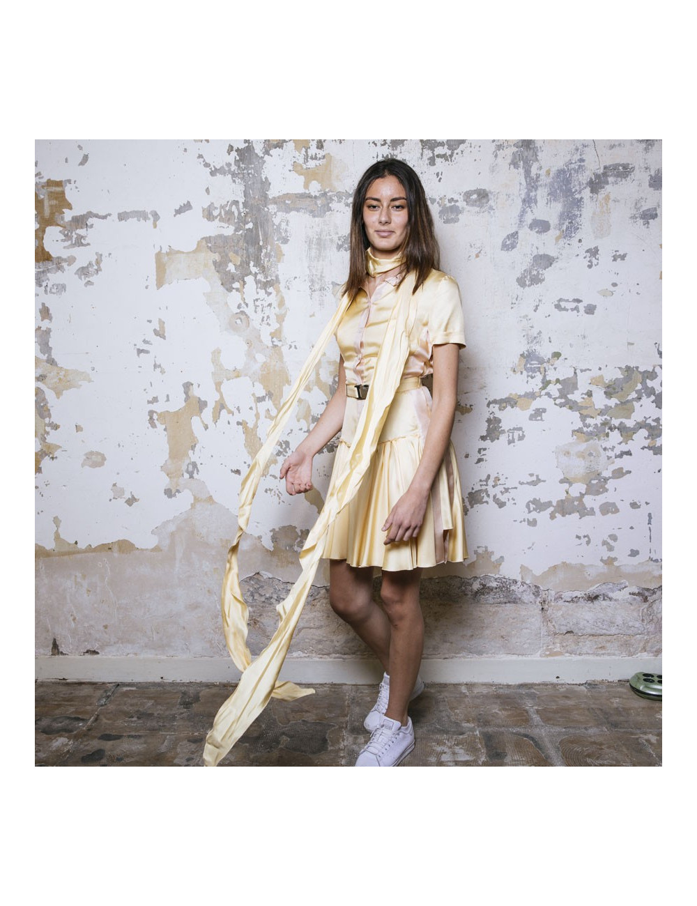 PRADA shirt dress in pale yellow silk size 38FR