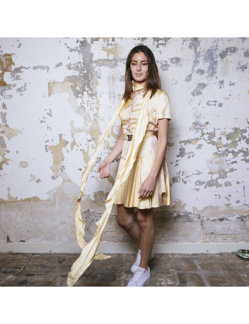 Robe T 38 PRADA en soie jaune pâle