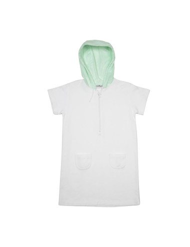 Robe sweat COURREGES blanche et capuche verte