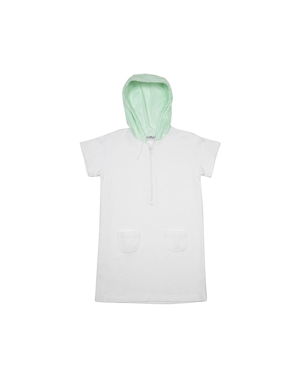 Robe sweat COURREGES blanche et capuche verte
