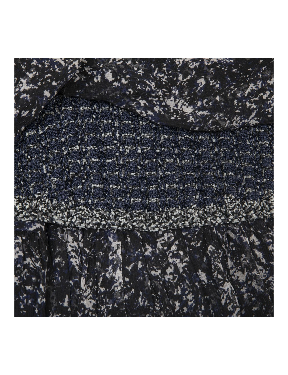 CHANEL T 34 evening gown in blue and white printed silk