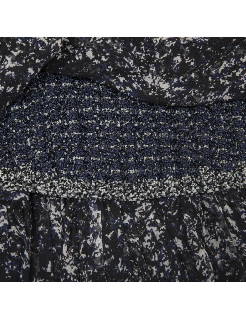 CHANEL T 34 evening gown in blue and white printed silk