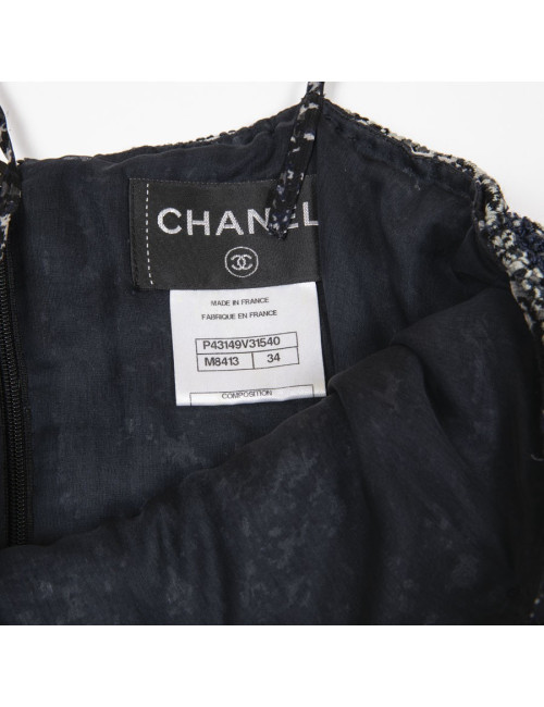 CHANEL T 34 evening gown in blue and white printed silk