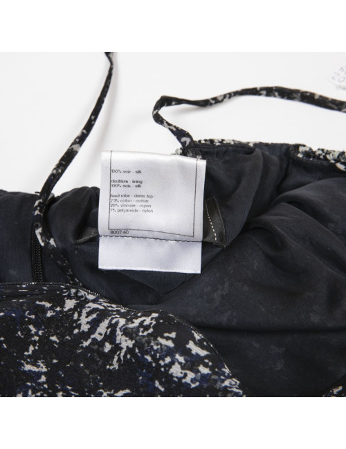 CHANEL T 34 evening gown in blue and white printed silk