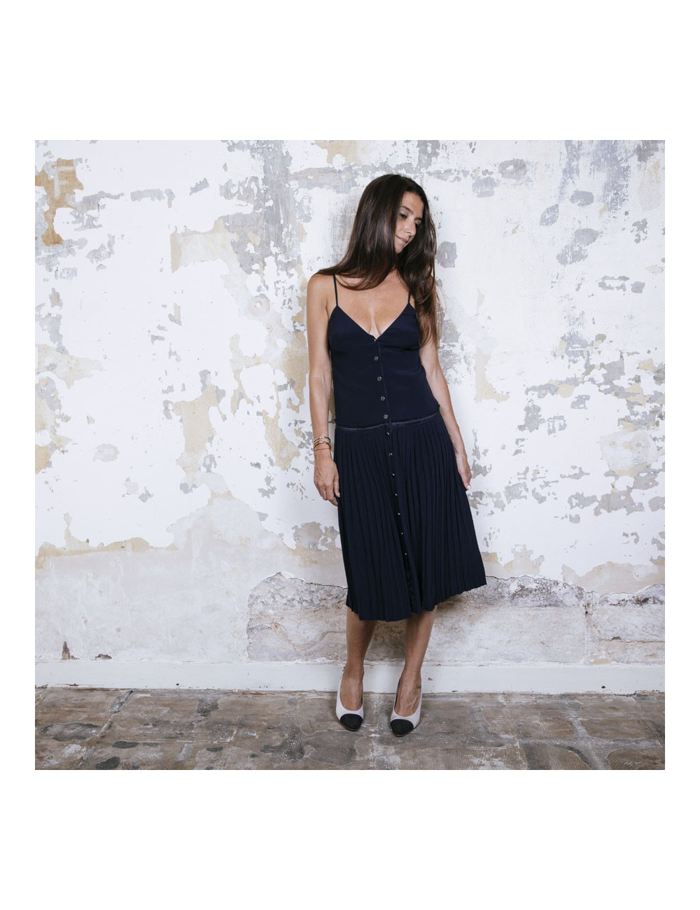 Robe T 34 HERMES soie bleue marine