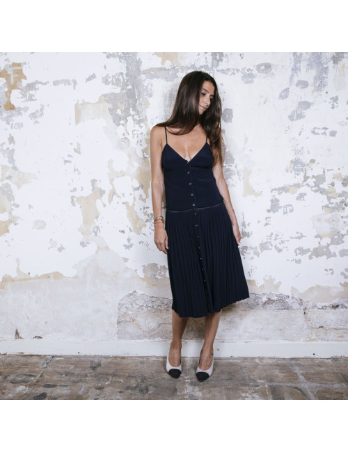 Robe T 34 HERMES soie bleue marine