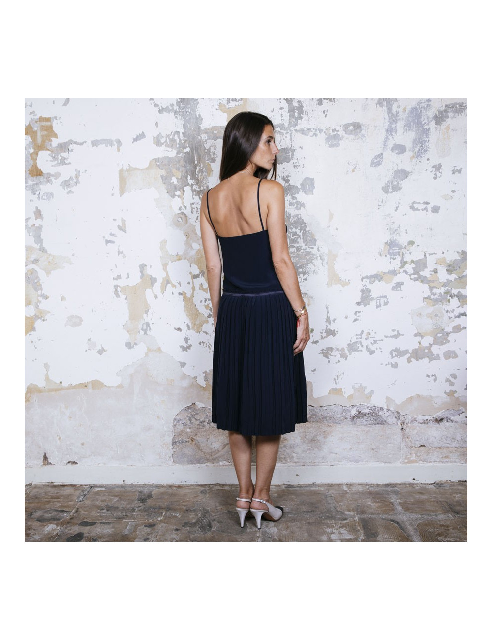 Robe T 34 HERMES soie bleue marine