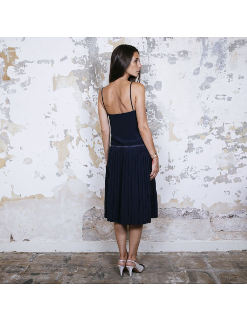 Robe T 34 HERMES soie bleue marine