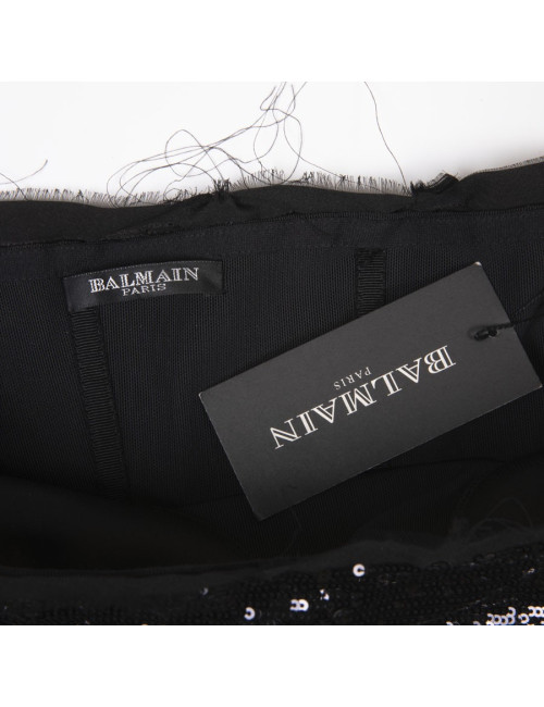 Robe Couture de cocktail T 38 BALMAIN broderies de sequins noirs