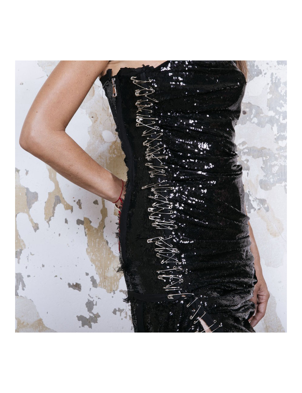 Robe Couture de cocktail T 38 BALMAIN broderies de sequins noirs