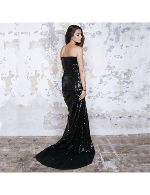 Robe Couture de cocktail T 38 BALMAIN broderies de sequins noirs