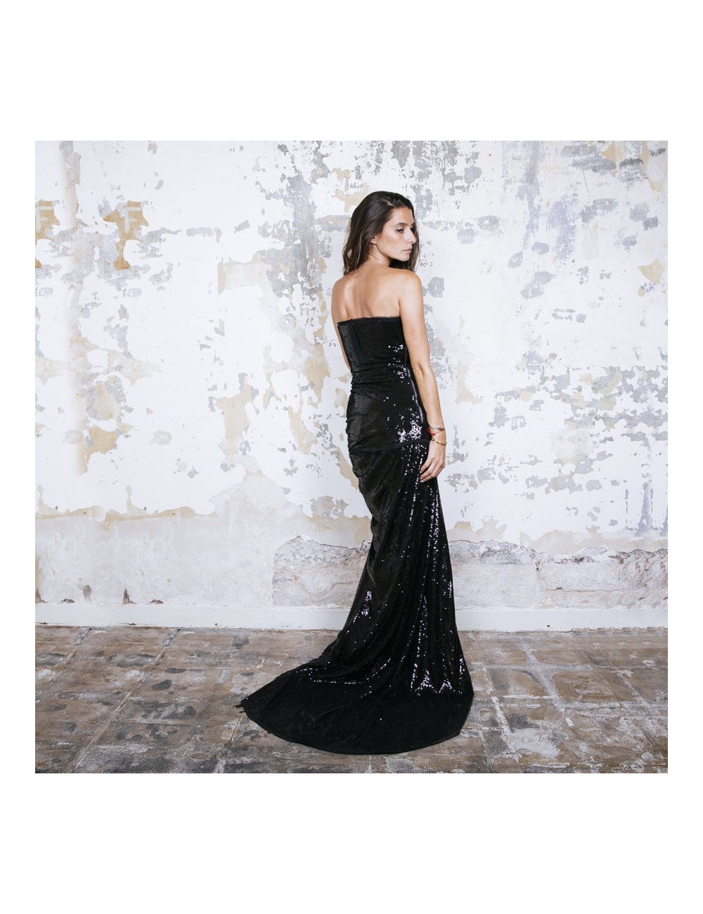 BALMAIN black sequins long dress size 38FR