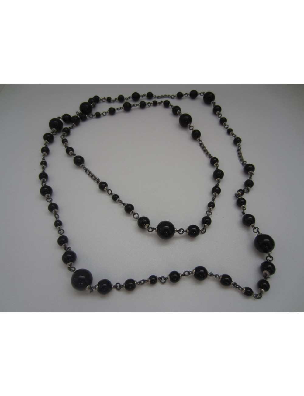 Sautoir MARGUERITE DE VALOIS en perles noires et ruthénium