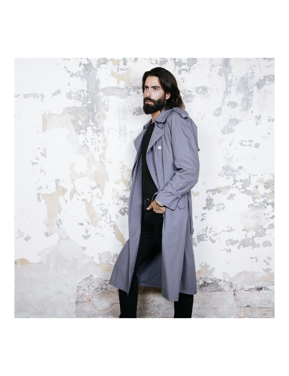 YVES SAINT LAURENT trench coat in gray blue fabric size 44FR