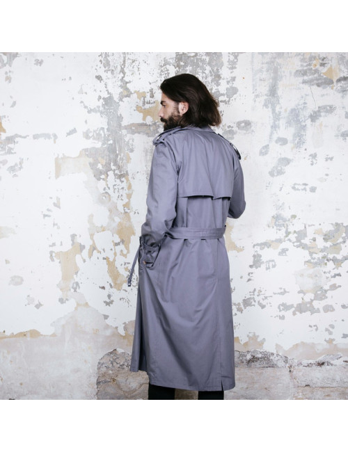 YVES SAINT LAURENT trench coat in gray blue fabric size 44FR