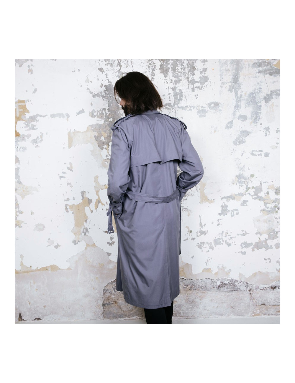 YVES SAINT LAURENT trench coat in gray blue fabric size 44FR