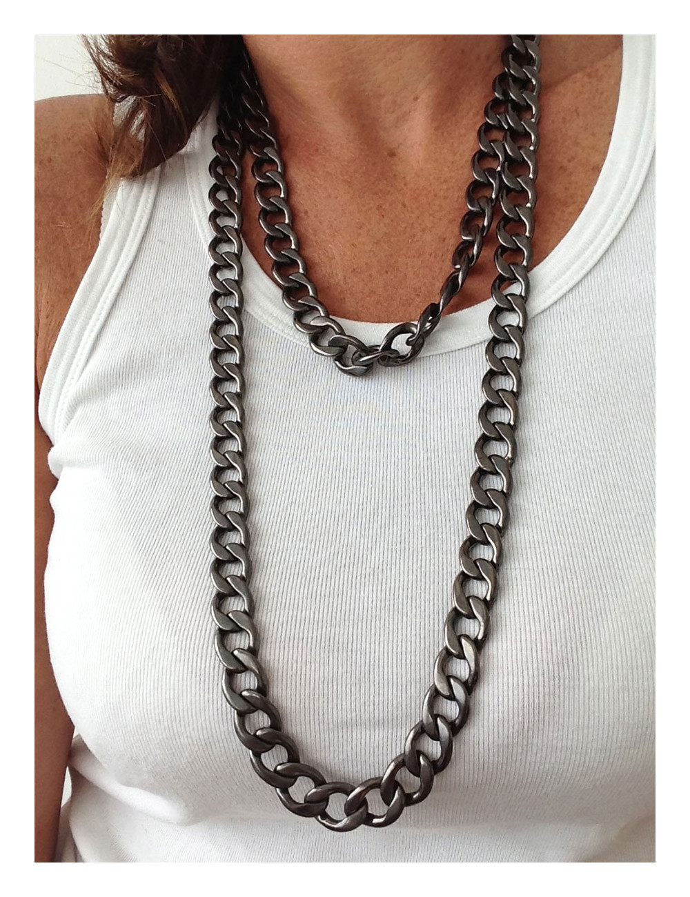 Sautoir Chaine MARGUERITE DE VALOIS argent noirci