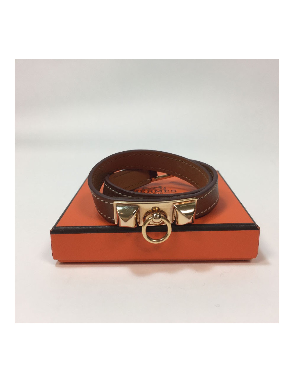 Bracelet HERMES Rivale double tour en cuir swfit marron