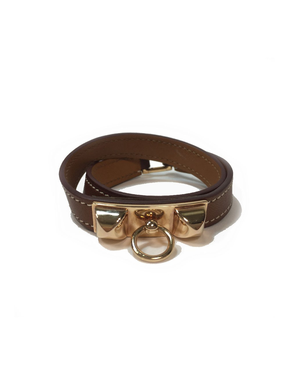 Bracelet HERMES Rivale double tour en cuir swfit marron