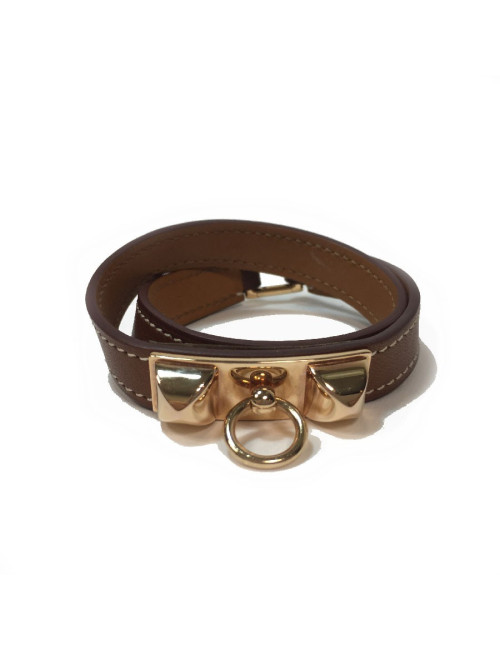 Bracelet HERMES Rivale double tour en cuir swfit marron