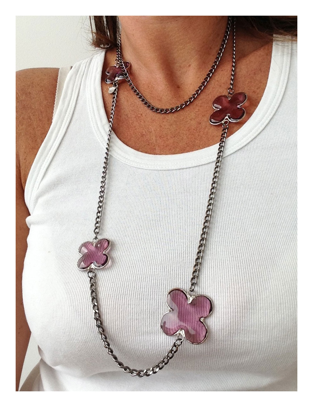 Sautoir trèfles mauve MARGUERITE DE VALOIS