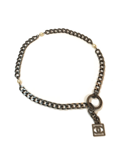 Ceinture sautoir CHANEL perles et métal ruthénium