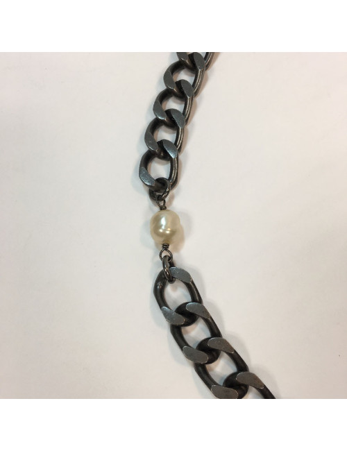 Ceinture sautoir CHANEL perles et métal ruthénium