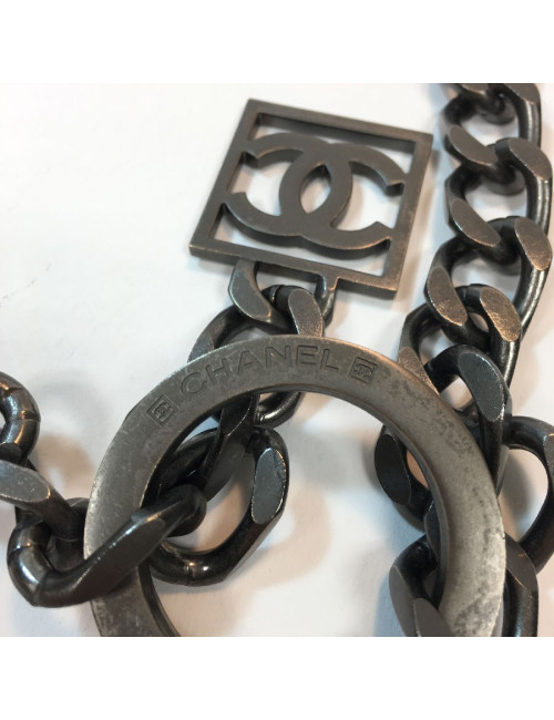  CHANEL ruthenium chain and pearly beads belt-necklace