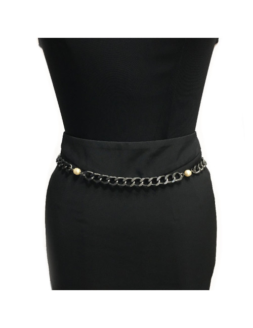  CHANEL ruthenium chain and pearly beads belt-necklace