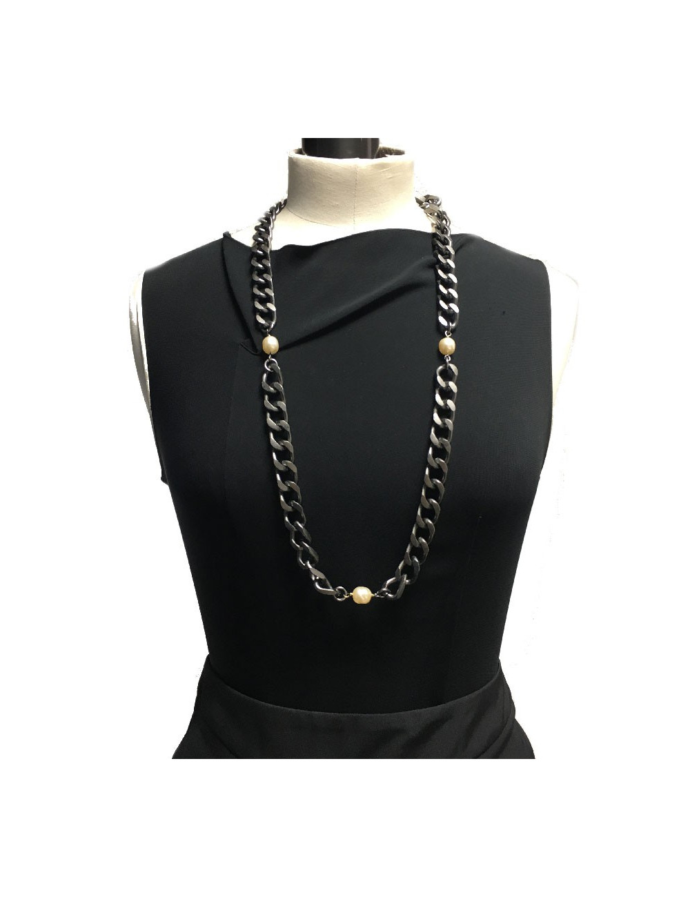  à réparer Ceinture sautoir CHANEL perles et métal ruthénium