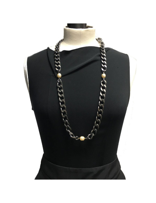 Ceinture sautoir CHANEL perles et métal ruthénium