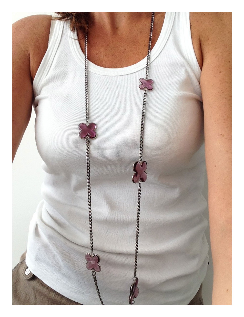 Sautoir trèfles mauve MARGUERITE DE VALOIS