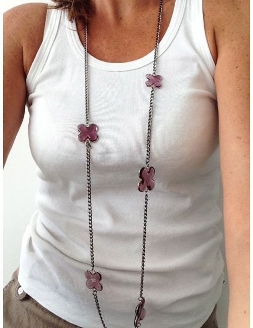 Sautoir trèfles mauve MARGUERITE DE VALOIS