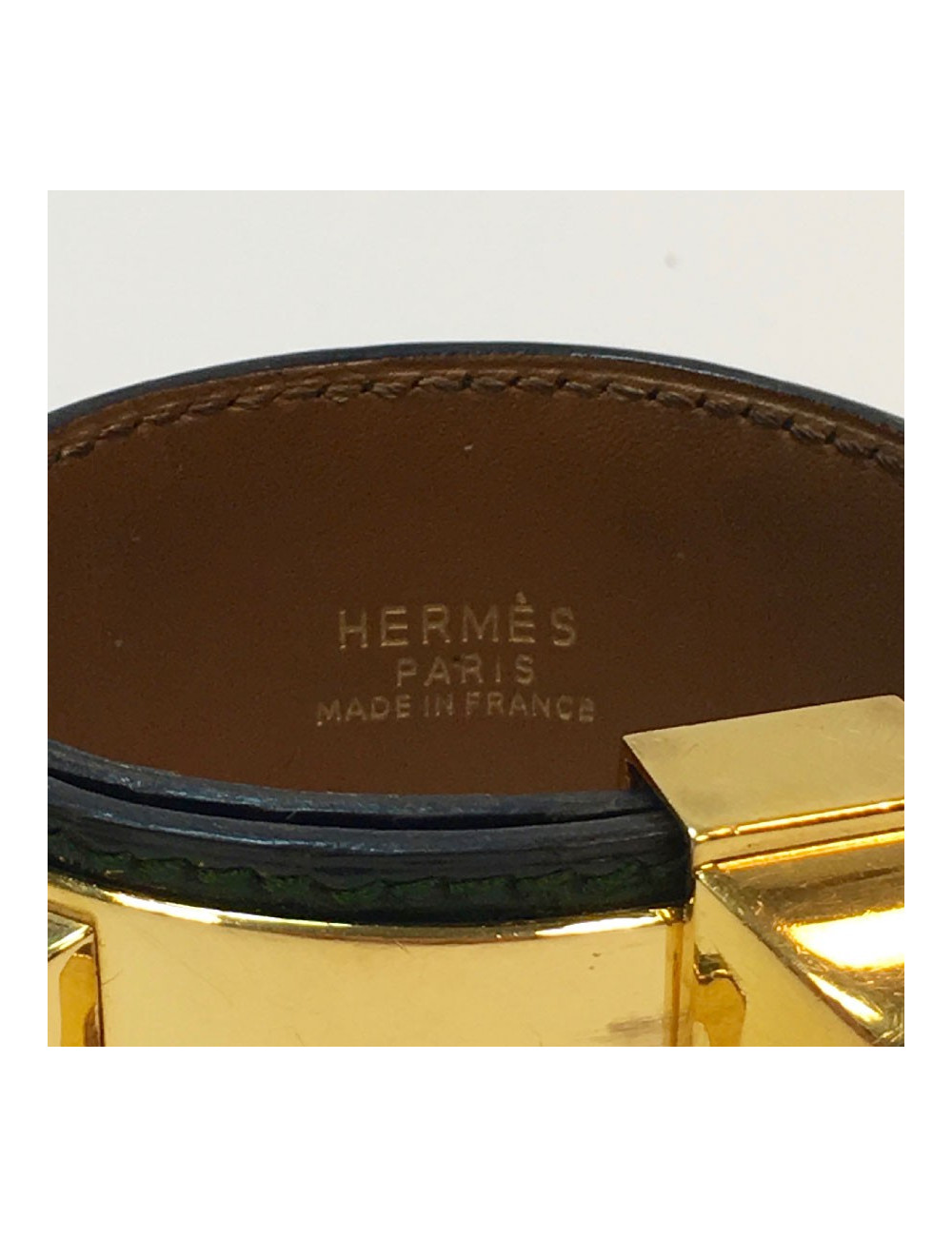  HERMES Collier de Chien cuff bracelet in green emerald crocodile