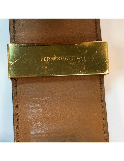  HERMES Collier de Chien cuff bracelet in green emerald crocodile