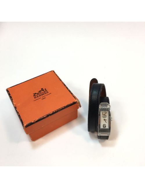 Montre HERMES bracelet double cuir noir