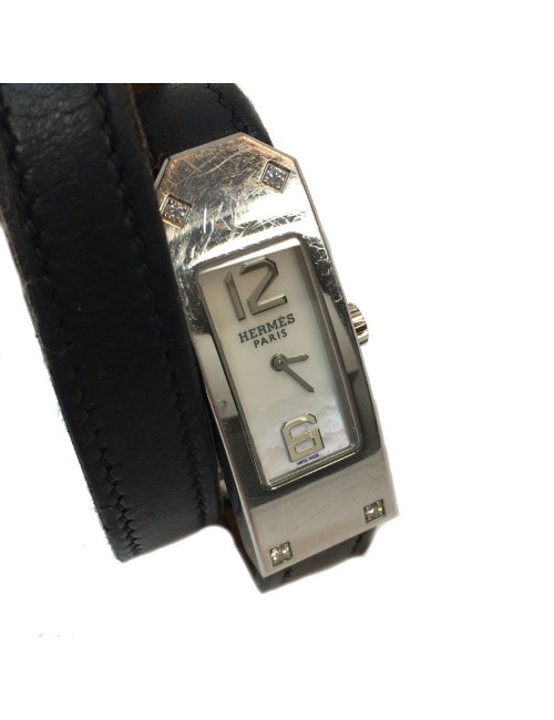 Montre HERMES bracelet double cuir noir