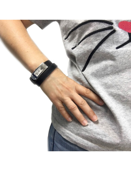 Montre HERMES Kelly II double tour en cuir noir