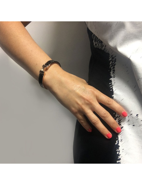 Bracelet Clic H HERMES émail noir et métal rose PM