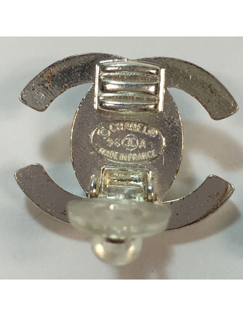 Boucles d'oreille Clips CHANEL CC strass et métal argenté