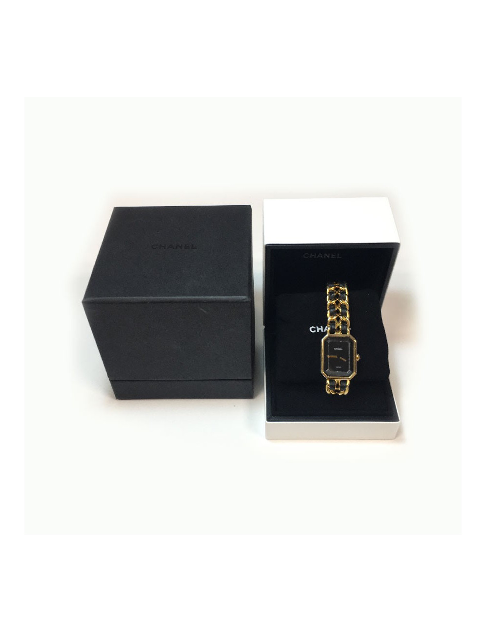 Montre Première CHANEL plaqué or et cuir noir