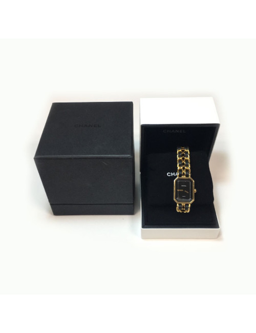 Montre Première CHANEL plaqué or et cuir noir