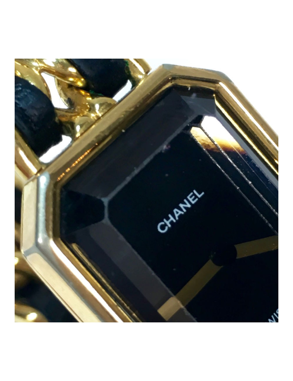 Montre Première CHANEL plaqué or et cuir noir