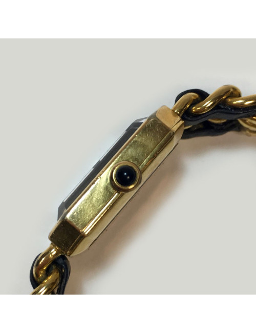 Montre Première CHANEL plaqué or et cuir noir