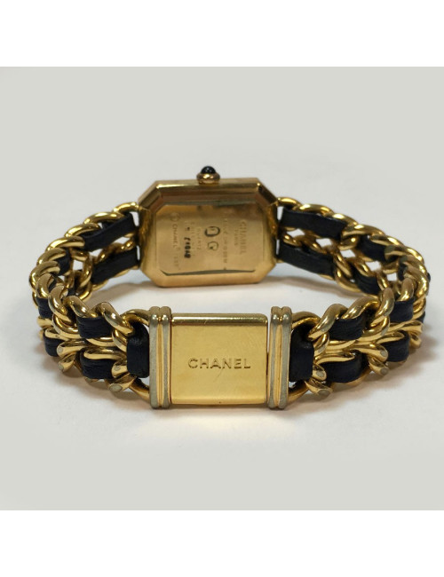 Montre Première CHANEL plaqué or et cuir noir