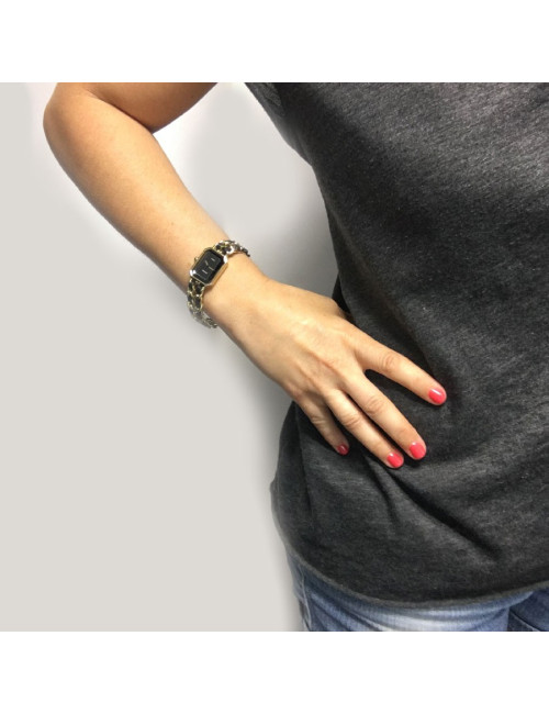 Montre Première CHANEL plaqué or et cuir noir