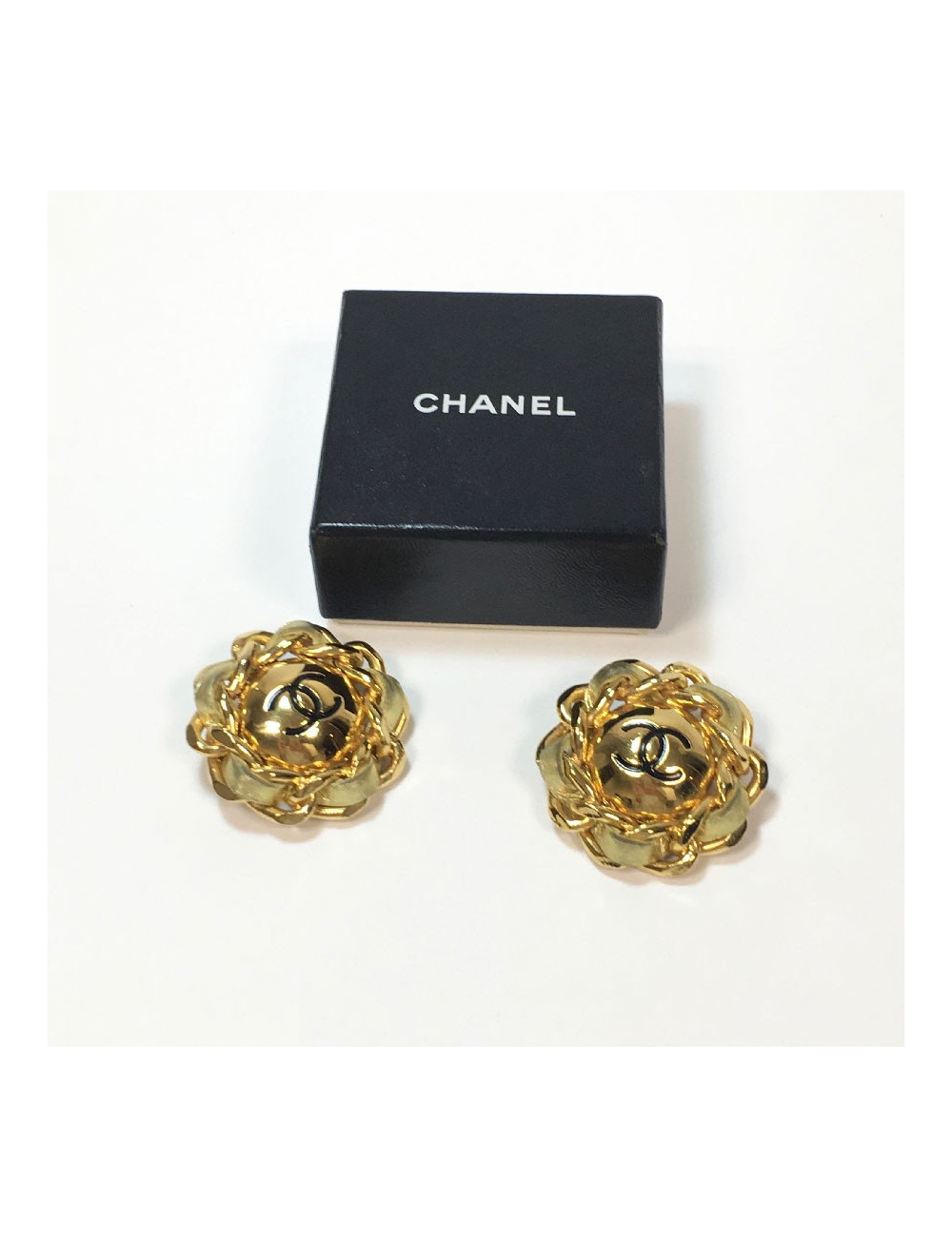 Clips CHANEL vintage cuir et métal